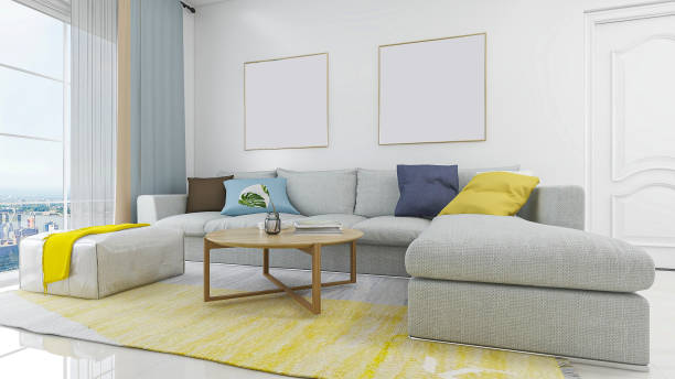 istock 3D rendering, modern living room design with sofa, TV, etc. 1213793511