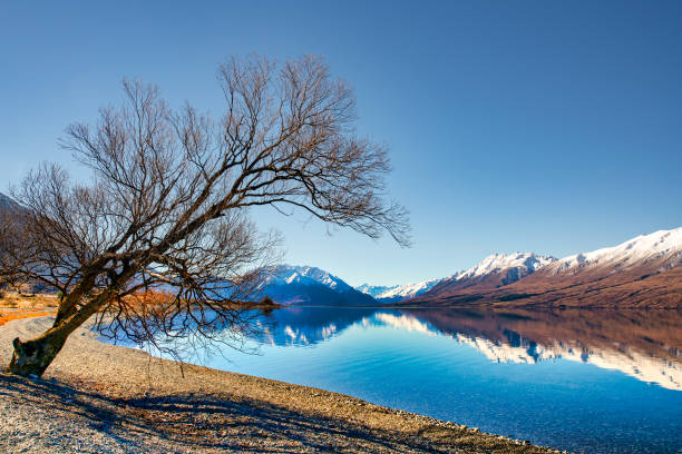 Lake Ohau mountain reflections on the water
