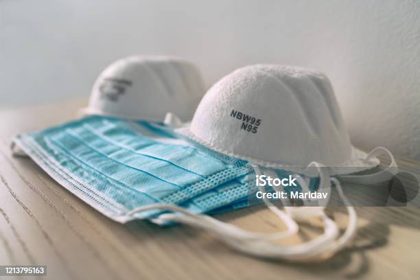 Corona Virus Prevention Face Mask Protection N95 Masks And Medical Surgical Masks At Home Stock Photo - Download Image Now