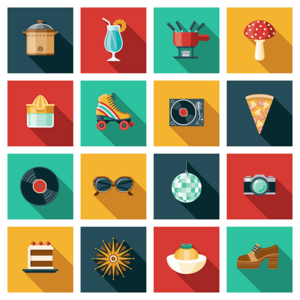 sada ikon ze 70. let - koktejl modrá havaj stock ilustrace
