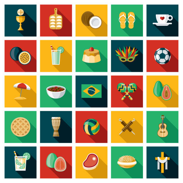 ilustraciones, imágenes clip art, dibujos animados e iconos de stock de conjunto de iconos de brasil - pastel de primera comunión