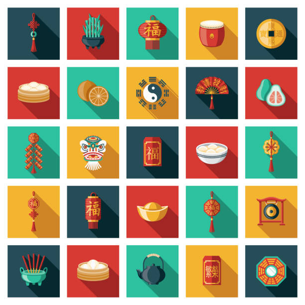 Chinese New Year Celebration Icon Set vector art illustration