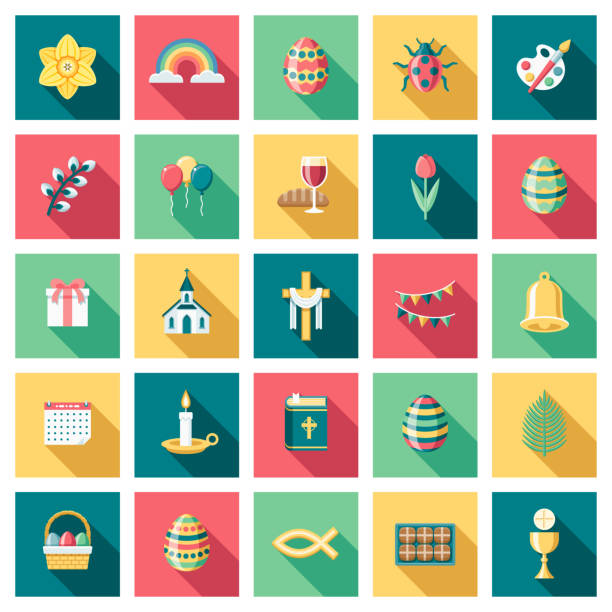 ilustrações de stock, clip art, desenhos animados e ícones de easter icon set - easter egg religion cross spirituality