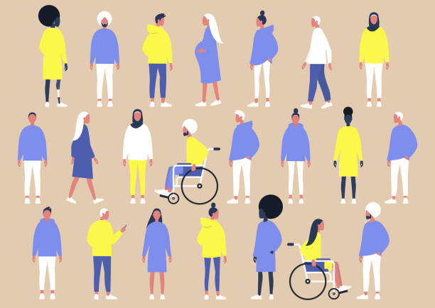 A collection of diverse characters of different gender, ethnicities and physical conditions, flat vector set of people A collection of diverse characters of different gender, ethnicities and physical conditions, flat vector set of people all people stock illustrations