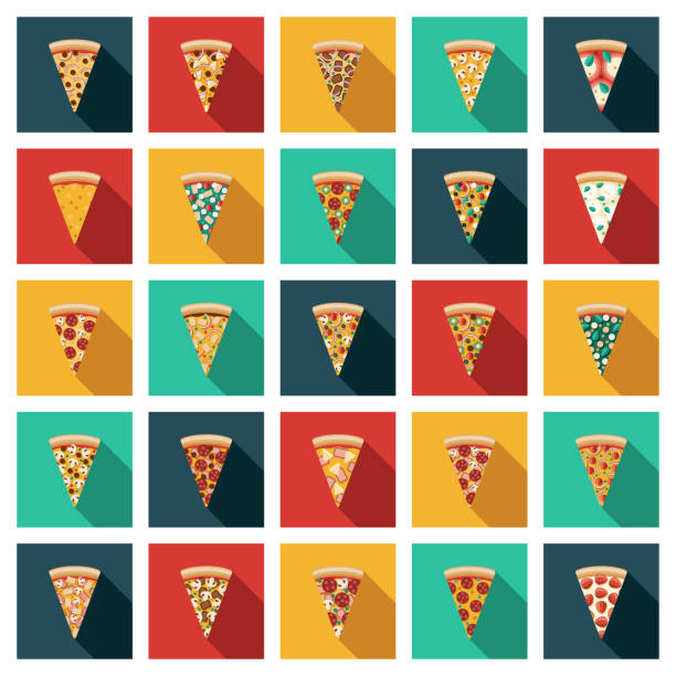 illustrazioni stock, clip art, cartoni animati e icone di tendenza di set di icone fette di pizza - pizza margherita