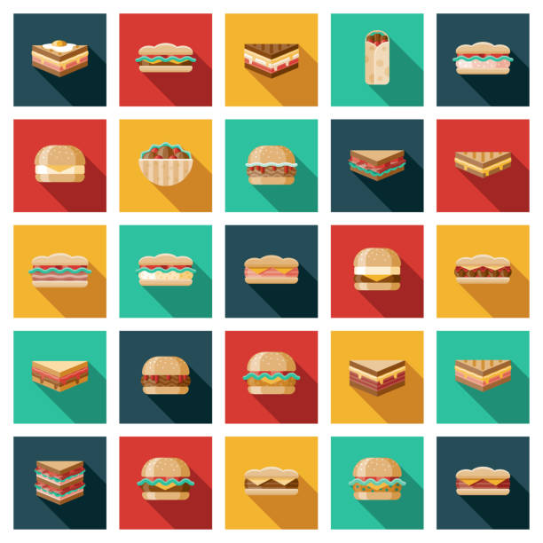 illustrazioni stock, clip art, cartoni animati e icone di tendenza di set di icone sandwich - roast beef illustrations