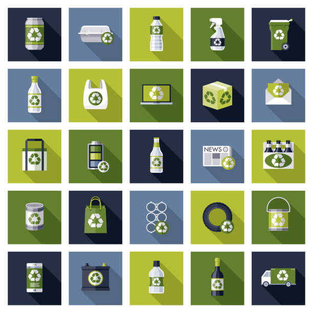 illustrazioni stock, clip art, cartoni animati e icone di tendenza di set di icone riciclaggio - tire recycling recycling symbol transportation