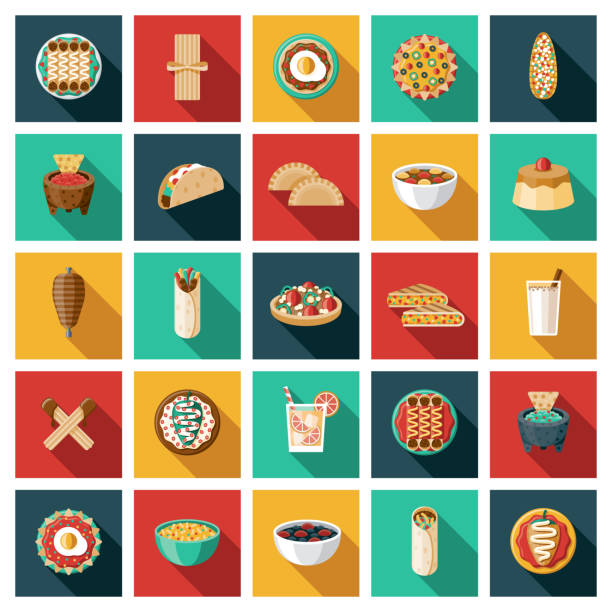 мексиканский набор значок еды - bean dip stock illustrations