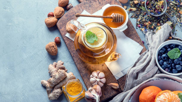 istock Remedies for cold and flu.Healthy food immune boosting selection. 1213818973