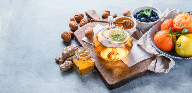 istock Remedies for cold and flu.Healthy food immune boosting selection. 1213818982