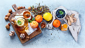 Remedies for cold and flu.Healthy food immune boosting selection.