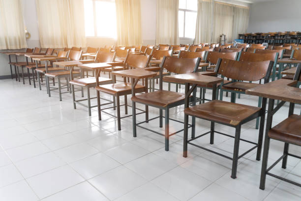 istock Schools in Asian shutdown due to Coronona Virus or COVID-19 spreading. An empty classroom with no student. 1213819232