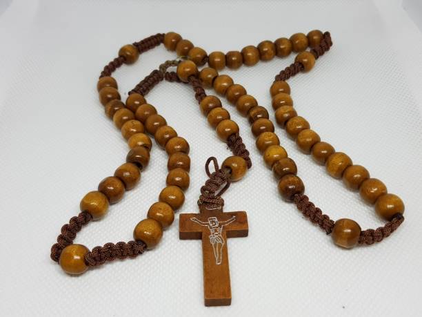 istock A handmade wooden rosary on white background 1213825316