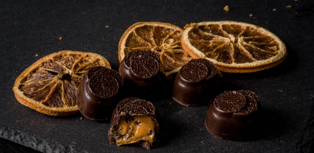 istock Close-up Homemade dried orange Belgian chocolates 1213825663