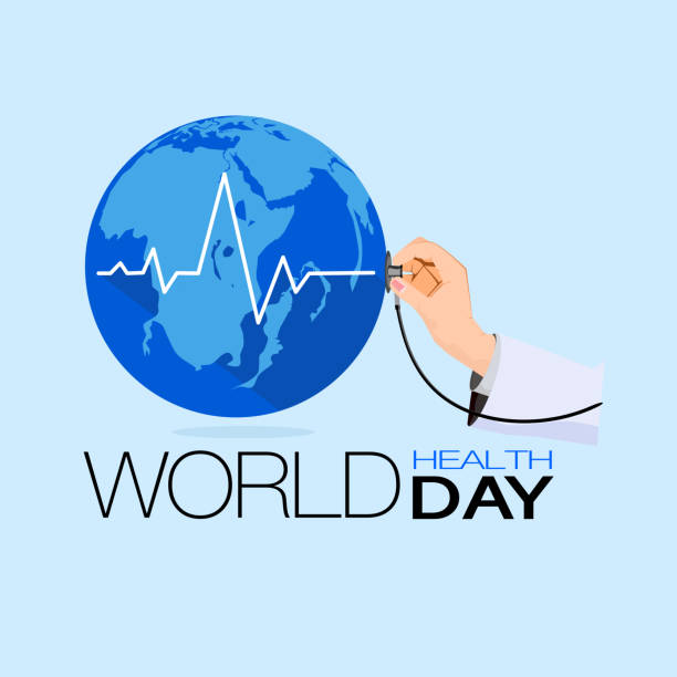 Stethoscope The world on light blue background, concept of world health day vector art illustration