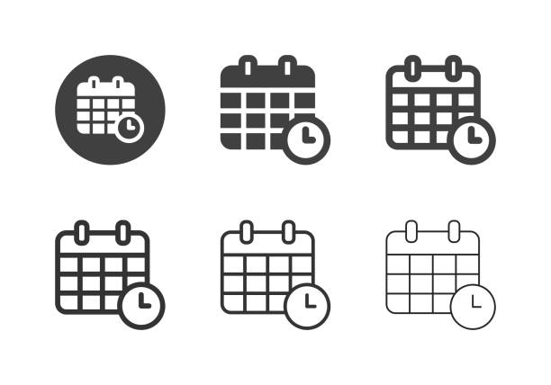 ikony daty i godziny - multi series - calendar personal organizer clock diary stock illustrations