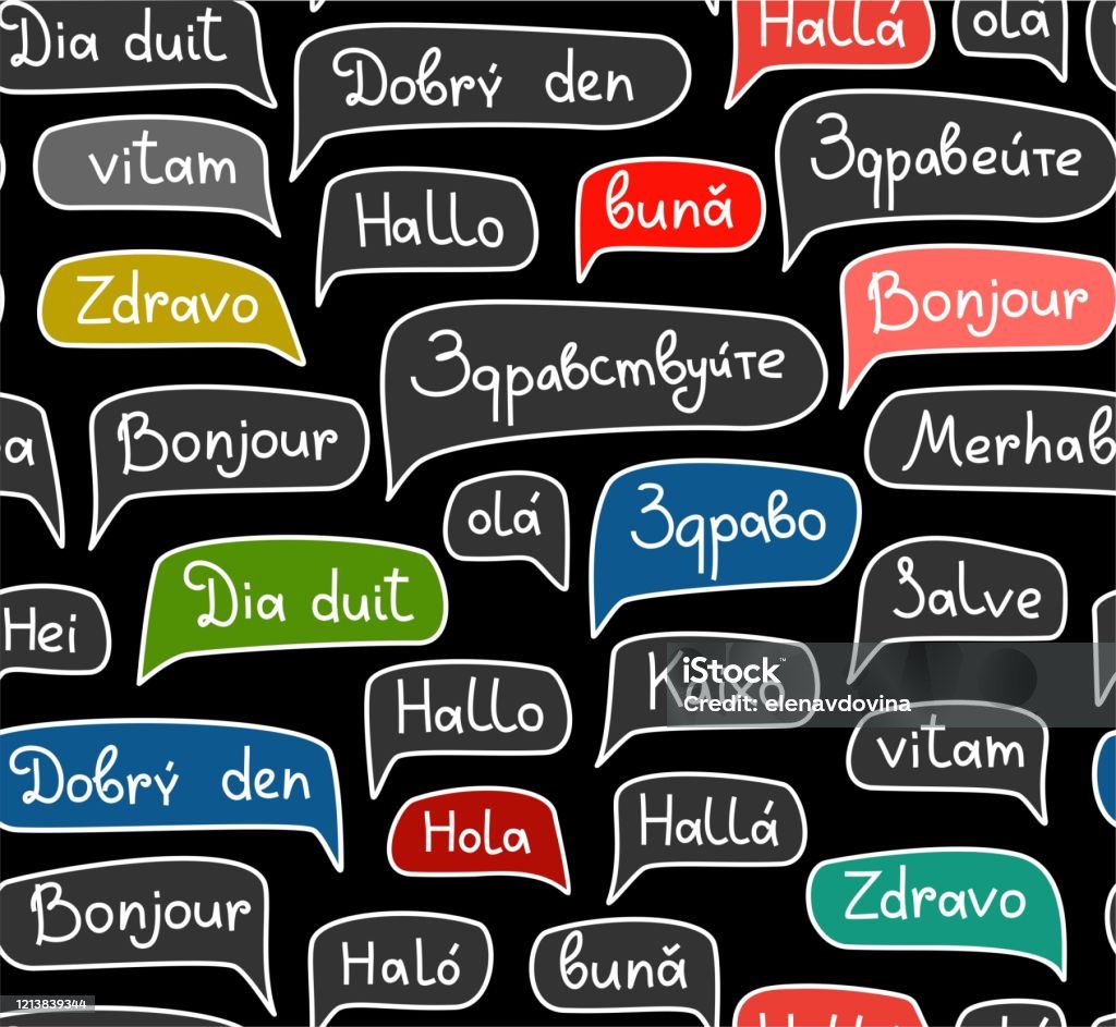 Map Europe Hello Hello European Languages Seamless Pattern Contour Drawing Black Color ...