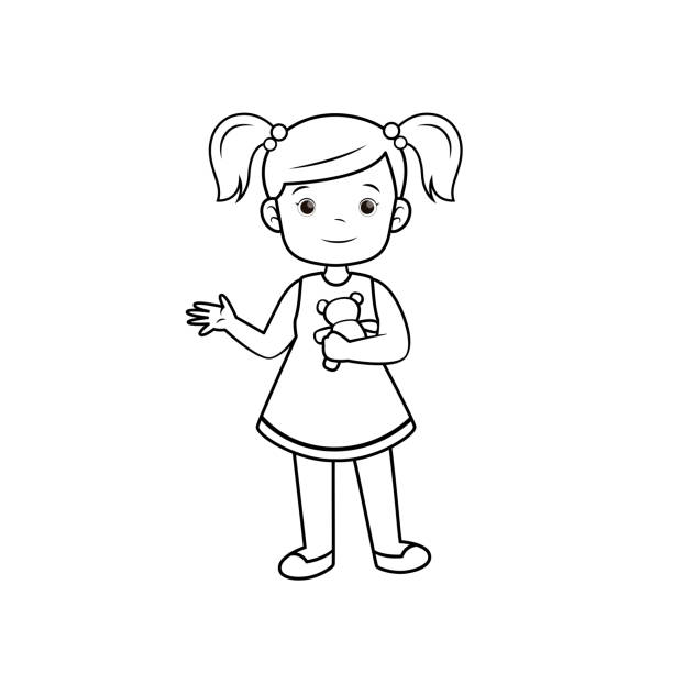 векторная иллюстрация девушки, изолированной на белом фоне для детской раскраски. - child jumping white background small stock illustrations
