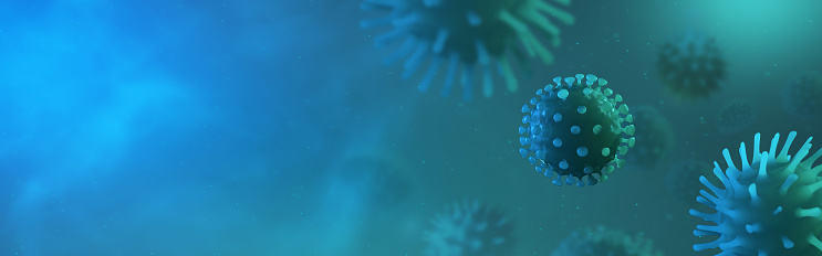 Microscopic view of a infectious virus. Contagion and propagation of a disease. 3D rendering