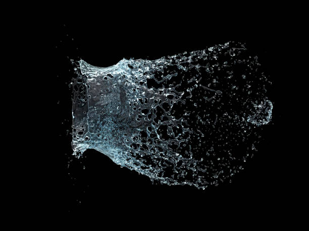 explosión de agua en fondo negro - cámara lenta fotografías e imágenes de stock