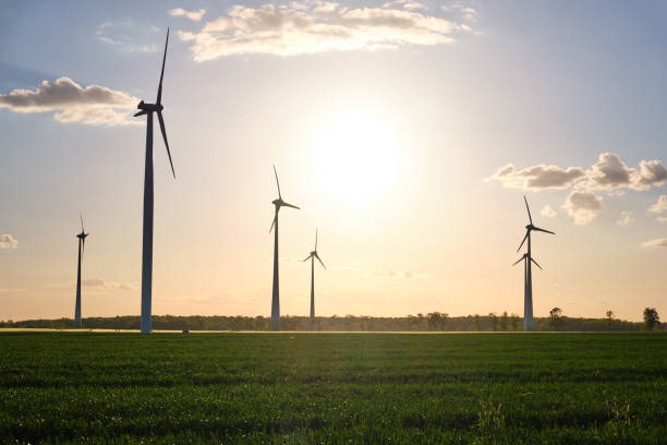 istock Landscape with modern wind turbines 1213848955
