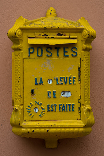 French Post office yellow mailbox, France