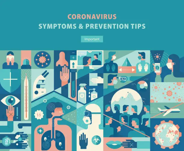 Vector illustration of Coronavirus Symptoms And Prevention Tips Template Cover