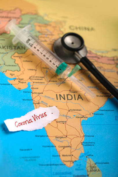istock corona virus concept , Indian map marked with syringe 1213851948