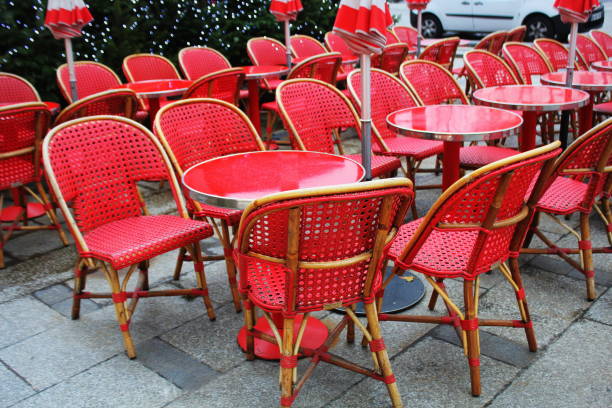Coronavirus impact, empty restaurant and cafe tables.