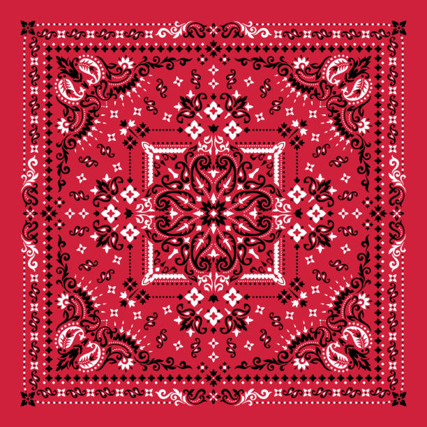 illustrations, cliparts, dessins animés et icônes de ornement vectoriel bandana print. motif ethnique ornemental traditionnel avec paisley et fleurs. écharpe de cou de soie ou modèle carré de mouchoir modèle modèle, meilleur motif pour l’impression sur le tissu ou papper - bandana