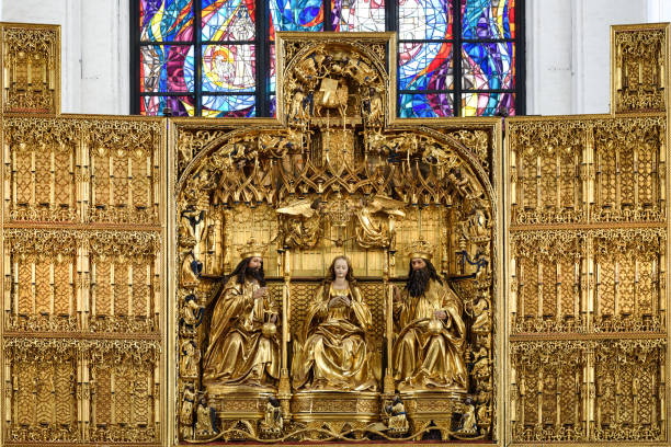 Gdansk, Poland - August 12, 2019: Close-up of the main altar of St. Mary\