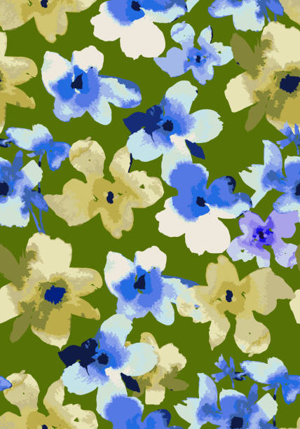 ilustraciones, imágenes clip art, dibujos animados e iconos de stock de patrón sin costuras botánico vectorial - backgrounds flower head blossom vibrant color