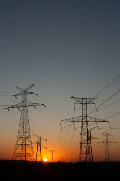 istock Electric towers at dawn 1213857146