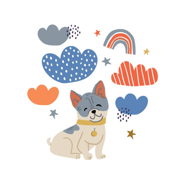 ilustrações de stock, clip art, desenhos animados e ícones de circle round illustration with cute bulldog dog - dog spotted purebred dog kennel