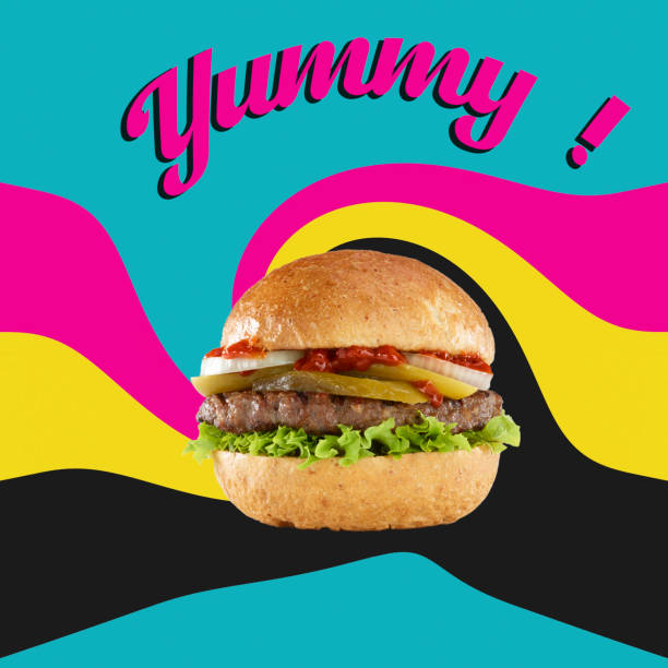 istock Fast food hamburger on pop art background 1213862850