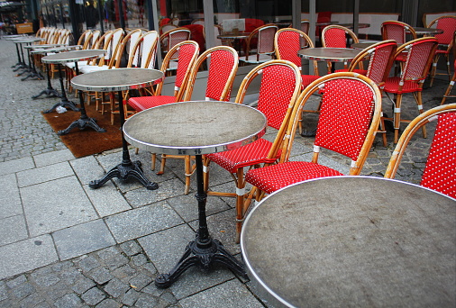 Coronavirus impact, empty restaurant and cafe tables