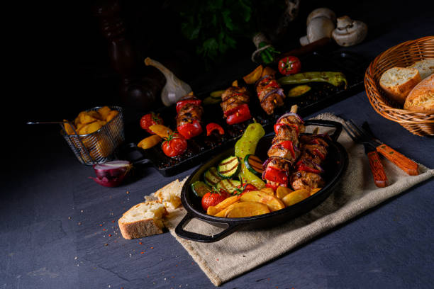 istock raw shish kebab with various vegetables 1213863251