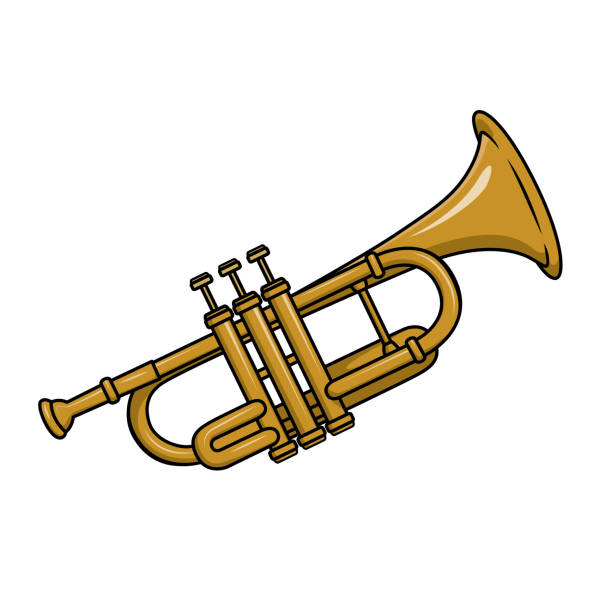 ilustraciones, imágenes clip art, dibujos animados e iconos de stock de ilustración vectorial de trompeta aislada sobre fondo blanco para niños libro de trabajo/libro de trabajo de actividad para colorear. - bugle trumpet jazz music