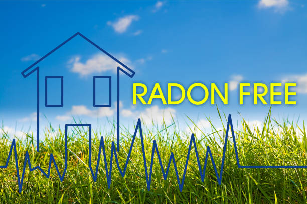 the danger of radon gas in our homes - radon free concept image with check-up graph about radon air testing - toxic substance dirt pollution scientific experiment imagens e fotografias de stock