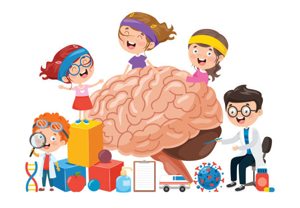 stockillustraties, clipart, cartoons en iconen met beeldverhaalconcept menselijke hersenen - neurology child