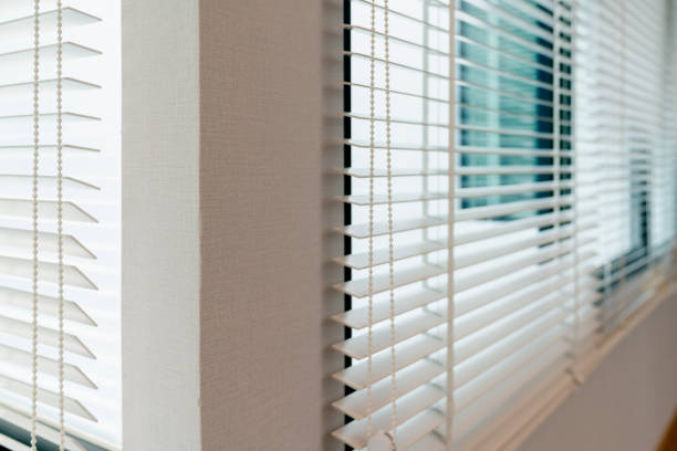 closeup white window blind shutter home detail concept