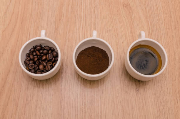 istock Three types of coffee - ground, grain, beverage 1213870053