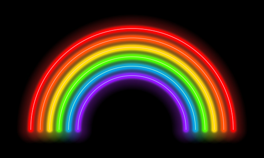Neon Rainbow On A Dark Background Glowing Multicolored Lines Vector ...