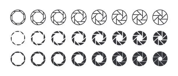 Vector illustration of Camera aperture icon set. Camera shutter.