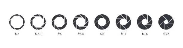 Vector illustration of Aperture icon set. Camera lens diaphragm. Camera shutter icons.