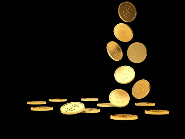 istock Falling gold coins with a dollar sign  with space for text on a black 1213876040
