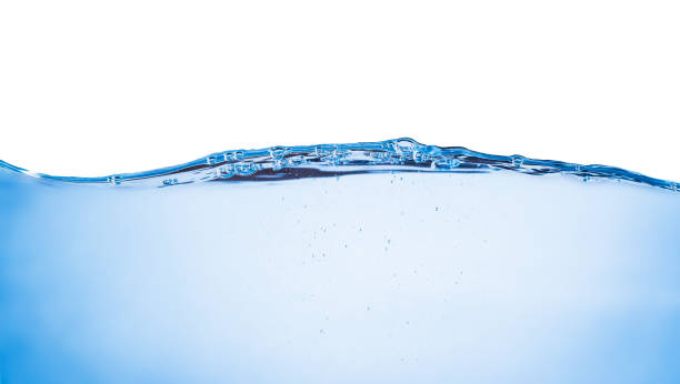 istock Blue water wave and bubbles isolated on white background. blue water surface with splash, waves and air bubbles to clean drinking water. 1213878152