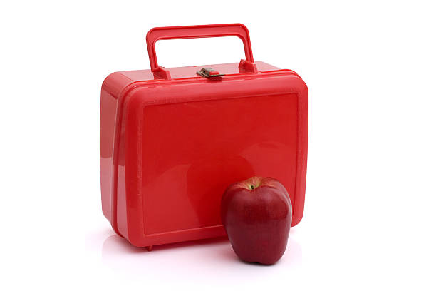 saudável merenda escolar - lunch box lunch red apple imagens e fotografias de stock