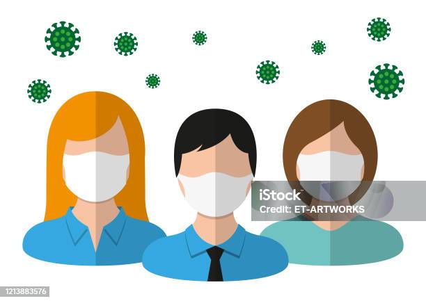 Grupp Människor Som Bär Medicinska Masker-vektorgrafik och fler bilder på Skyddsmask - Skyddsmask, Ikon, Människor