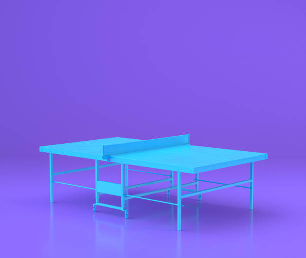 istock Arcade ping-pong table, entertainment center objects in purple flat room, 3d rendering 1213883788